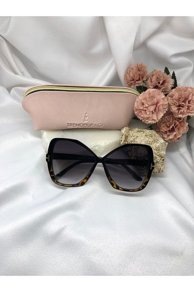 Di Caprio Pols Oval Gold Detailed Black-leopard Women's Sunglasses