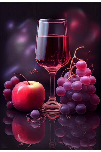 YZ DEKOR Cafeteria Kitchen Hanging Canvas Painting with Fruit Image and Wine Full Water Glass Content