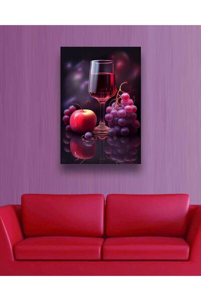 YZ DEKOR Cafeteria Kitchen Hanging Canvas Painting with Fruit Image and Wine Full Water Glass Content
