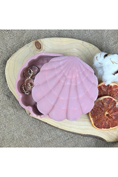 Antik Pembe Istiridye Şekilli Dekoratif Kutu - Takı Anahtarlık Kutusu