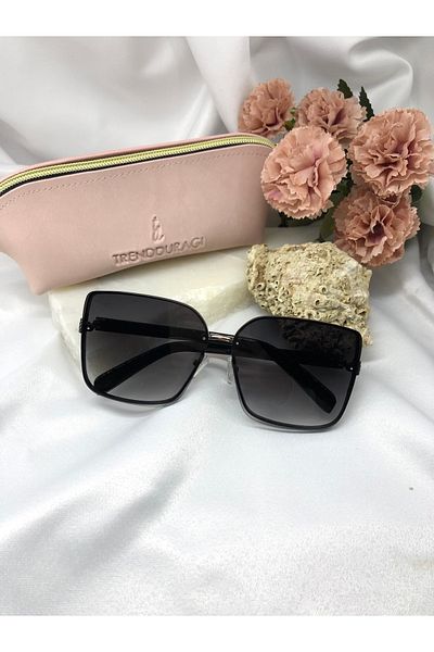 Di Caprio Mira Rectangle Square Vintage Design Black Women's Sunglasses