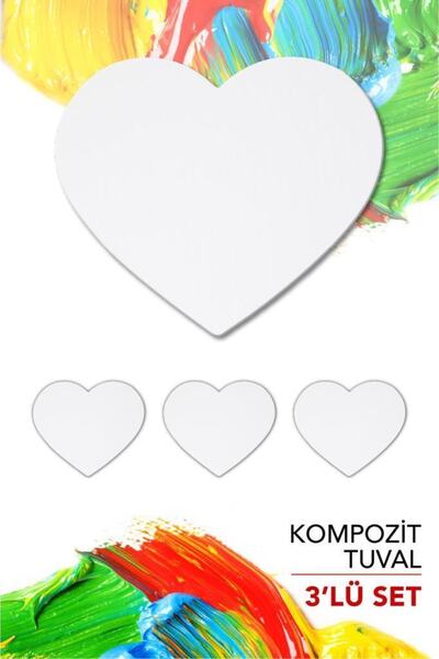 Artebella 20 Cm Kalp Pres Kompozit Tuval 3'lü Set