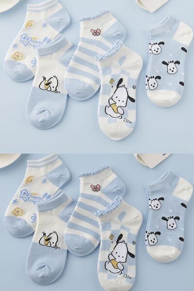 BGK Stnd 5-Piece Blue Patterned Classic Women's Socks