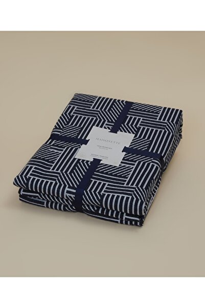 Maisonette Jacquard Geometric Patterned Bedspread Set Navy Blue