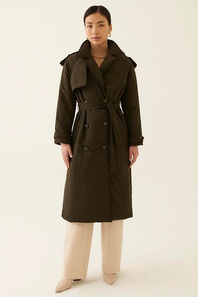 Perspective Clairs Regular Fit Men's Collar Midi Length Khaki Color Women's Coat
