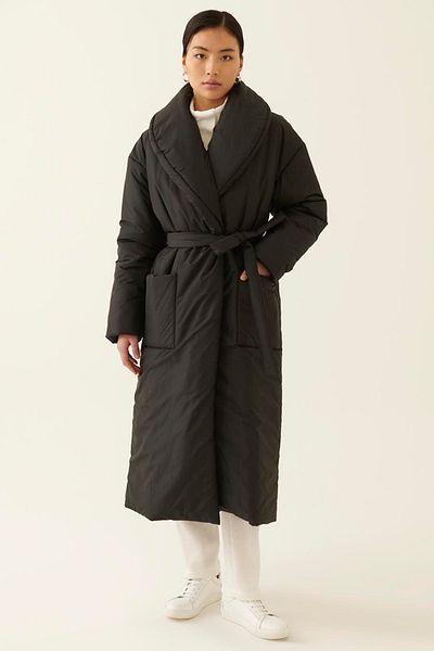 Perspective Clairs Regular Fit Shawl Collar Midi Length Black Color Women's Coat