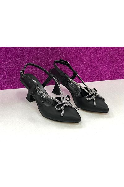 KAFKASLAR AYAKKABI Closed Front Medium Heeled Open Back Stone Evening Dress Shoes