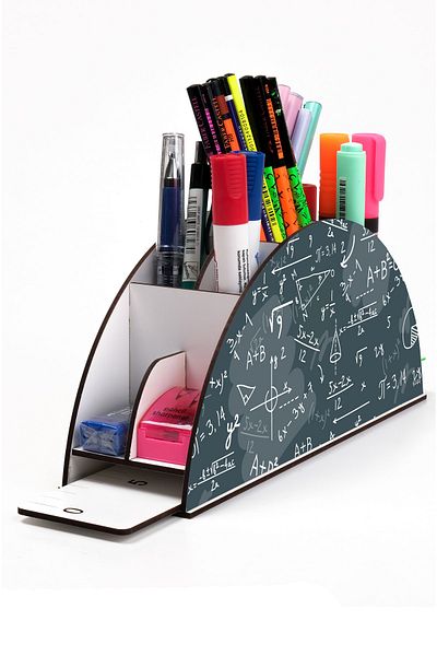 kutuTR Wooden Vip Math Model Rainbow Ruled Desktop Pen Holder Organizer Assembled Boxed