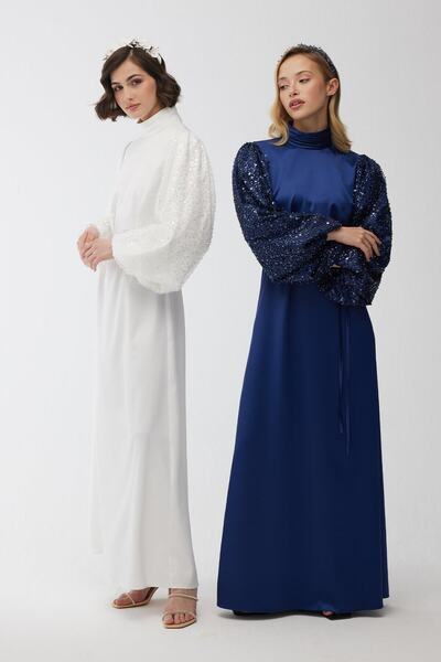 Manuka Βραδινό φόρεμα με πέτρινο κέντημα Midnight Blue