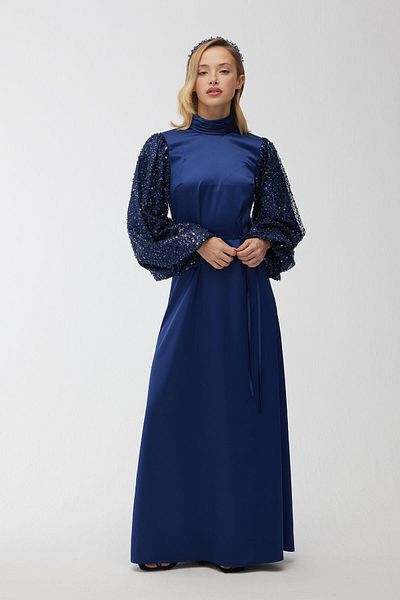 Manuka Βραδινό φόρεμα με πέτρινο κέντημα Midnight Blue