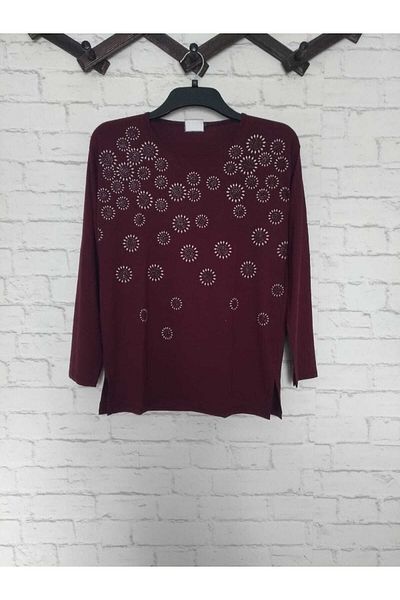 anne moda ankara Στρογγυλό μοτίβο Πλήρες καλοκαιρινό λεπτό κοντό μπλουζάκι με μακρυμάνικο ντραπέ