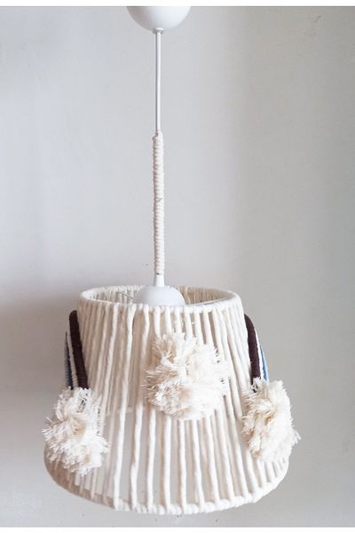 C&A&B KUZEY AVİZE Ecru Macrame String Wrap Rainbow Applique Design Baby Boy Child-Teen Room Pendant Lamp Chandelier(39)
