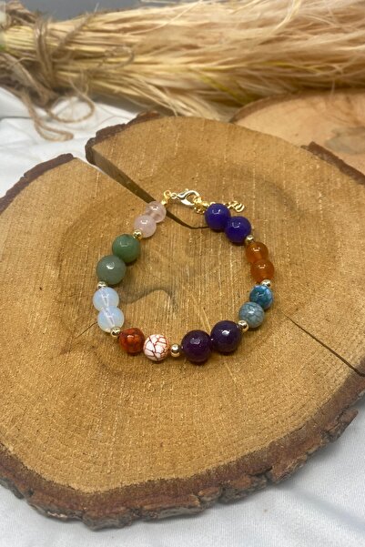 Suerte Accessories Ay Taşı Yeşim Akik Ametist Pembe Kuvars Doğal Taş El Yapım...