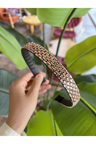 Hayals رباط شعر على شكل تاج من الكريستال باللون الذهبي الوردي والرمادي