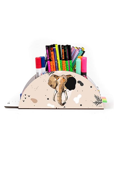 kutuTR Wooden Vip Animals2 Model Rainbow Ruled Desktop Pen Holder Organizer with Assembled Box