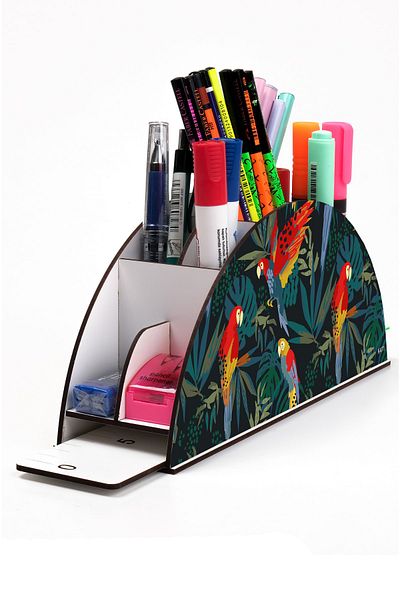 kutuTR Wooden Vip Various Animals Model Rainbow Ruled Desktop Pen Holder Organizer Assembled Boxed