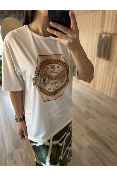My Blog Clock Printed Stone T-Shirt Ecru