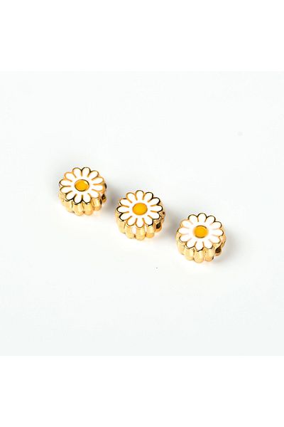 yfhobi 1 Piece - 8 Mm Center Hole White Color Enameled Daisy Jewelry Accessory, Gold Plated, First Quality Tarnish Resistant