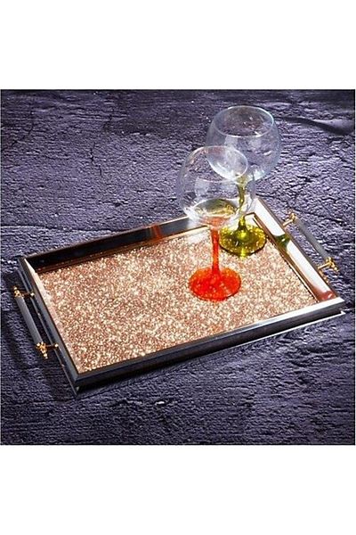 Kosova Ga-586 Rectangular Tray with Stones Silver-gold-rose 50*31