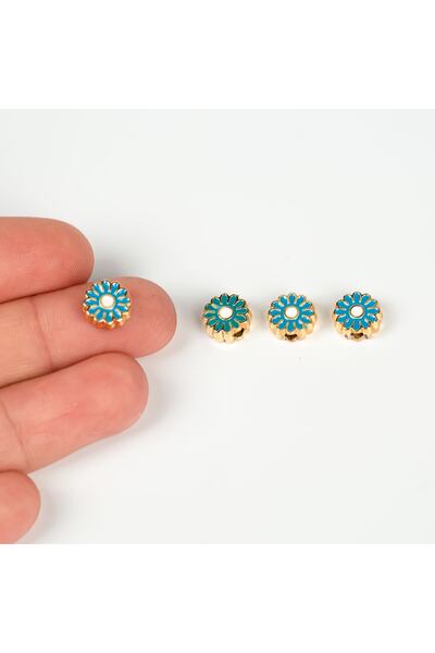 yfhobi 1 Adet- 8 Mm Ortadan Delik Turkuaz Renk Mineli Papatya Takı Aparatı, A...