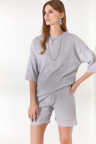 Olalook Dámské šedé spodní punčochové kalhoty Top volná halenka sada TKM-19000200