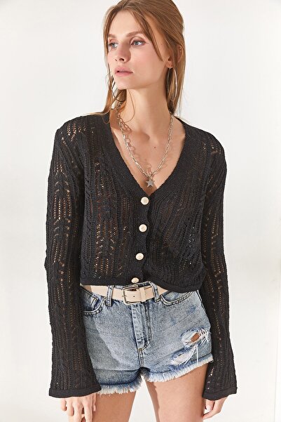 Olalook Dámský černý španělský rukáv třpytivý zakřivený bavlněný svetr HRK-19000225