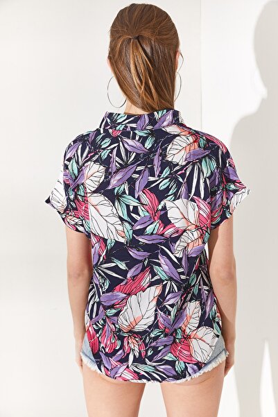 Olalook Γυναικείο μωβ λευκό πουκάμισο με νυχτερίδα GML- 19000576