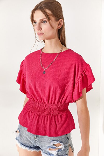 Olalook Γυναικεία φούξια μπλούζα από νυχτερίδα με λάστιχο μέση και μανίκια φουξ BLZ-19002201