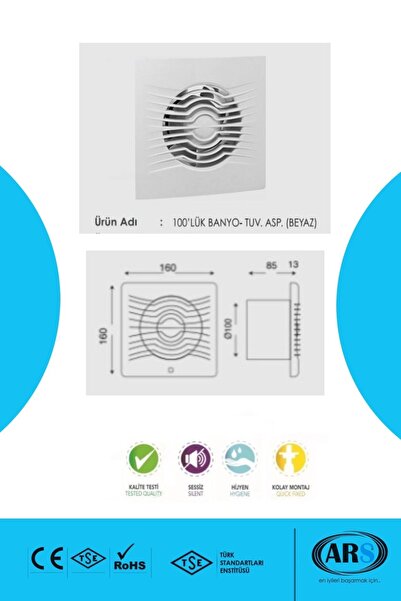 Ars 100'lük 10 Cm Banyo Ve Tuvalet Aspiratör Havalandırma Fanı