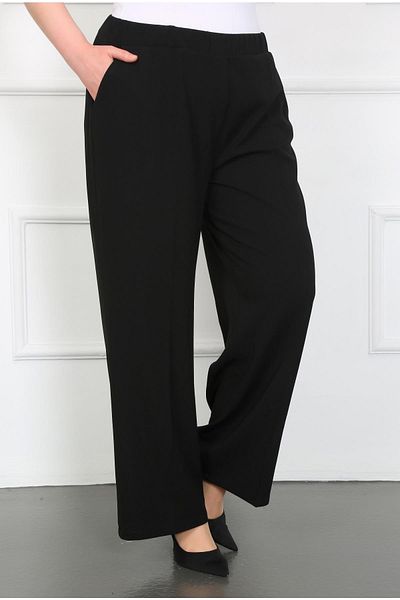 By Alba Collection Women's Black Full Lycra Scuba Crepe Fabric Comfortable Fit Wide Leg Pants