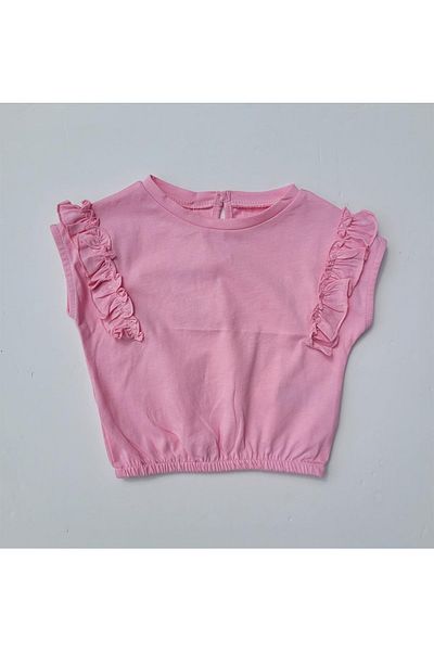 Çikoby Girl's Cotton Blouse with Elastic Waist and Ruffle Sleeves