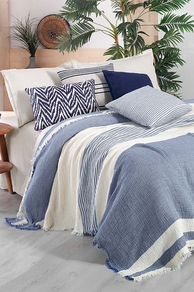 Sarev Delphi Blue Double 100% Cotton Bedspread