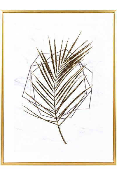 Herdekora Gold Renk Ahşap Çerçeveli Gold Kabartmalı Palmiye Yaprağı Kanvas Ta...