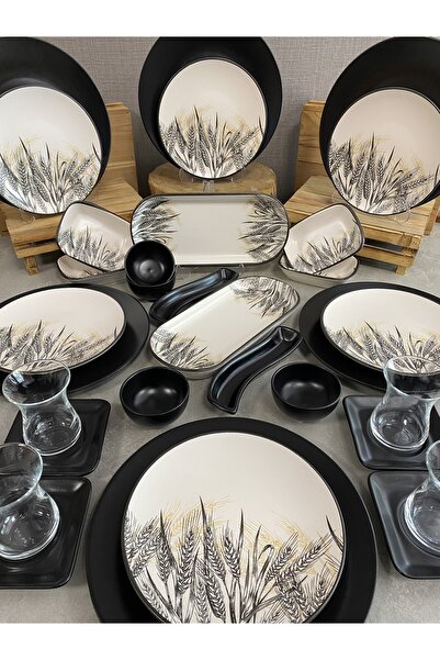Keramika Set Breakfast Matte Black Spike 36 Pieces for 6 People