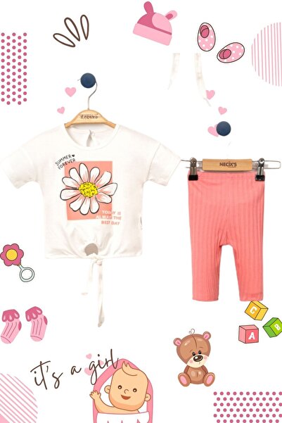 edoy 2'li Bebek Takımı Çiçek Desenli Yazlık Bağlamalı 2li 6-24 Ay Bebek Takım...