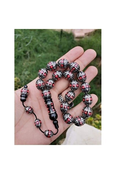 AbbasShop Firuze Mercan Gümüş Işlemeli Erzurum Oltu Taşı Efe Maskot Tesbih