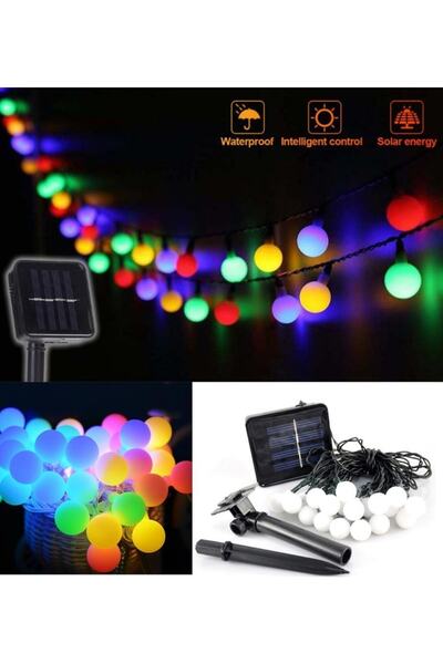 DepoMega Güneş Enerjili 50 Led 7 Metre Dış Mekan Kamp Bahçe Ağaç Led Işık 8 M...