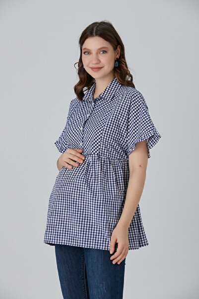 Entarim Hamile Gömlek Yaka Piti Kare Tunik