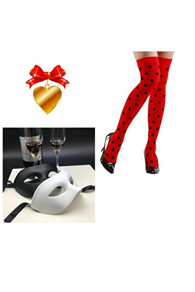 Beauty Box Halloween Negru Buline Roșu Culoare Cosplay Colanți Bal Masca de p...