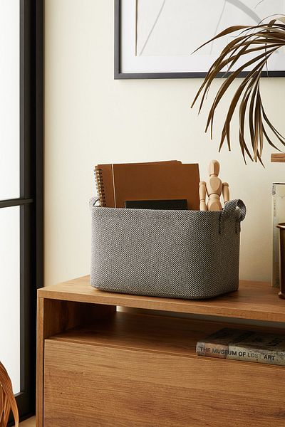 Ocean Home Textile Anthracite Textured Laundry and Toy Organizer - Folding Storage Basket 30X21X18