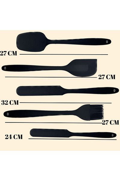 Multiamo 27cm Fireproof Non-Stick Silicone Spatula Set 5 Pieces Flat/Pointed Spatula Pastry Maker Spatula + Egg Brush
