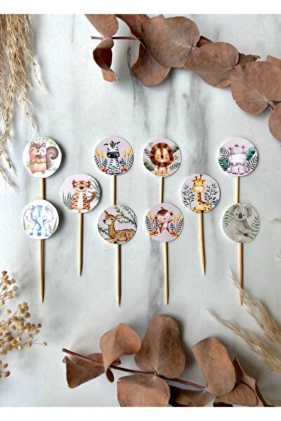 The Istanbul Event مجموعة من 10 قطع من أغطية الكب كيك ذات طابع سفاري صغير/حيواني - مجموعة أغطية لأعياد الميلاد