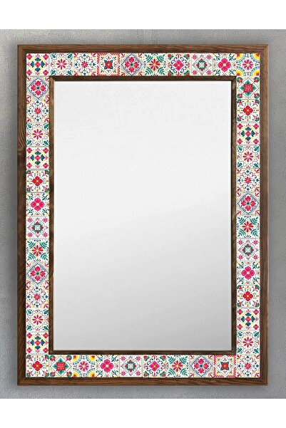 Oscar Stone Decor Ahşap Çerçeveli Mozaik (mermer) Ayna 53x73 Cm Seramik Desen...