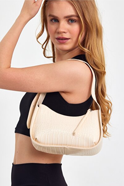 BUTTERFİLES Geantă baghetă cu model de crocodil pentru damă, cremă