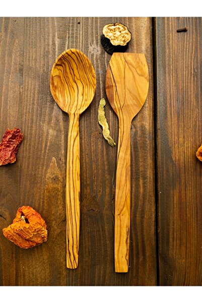 Wonder Woodies خشب طبيعي حجم صغير 2 قطعة ملعقة وملعقة 24 سم خشب زيتون صناعة ي...