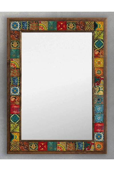 Oscar Stone Decor Ahşap Çerçeveli Mozaik (mermer) Ayna 53x73 Cm Seramik Desen...