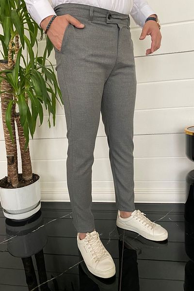 MODAMESTO Men's Smoked Slim Fit Double Button Fabric Trousers