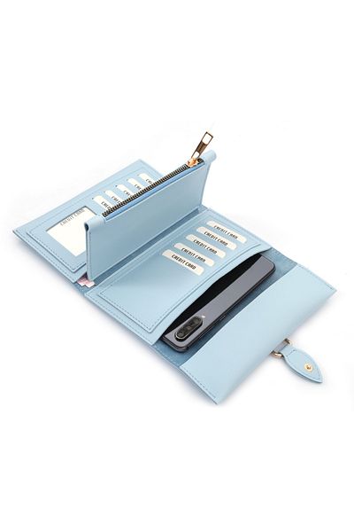 Womancraft Portofel de dama din piele moale cu catarama Accesoriu portofel de dama albastru bebelus
