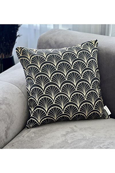 lamoonhome Husă pentru pernă cu model modern negru/auriu