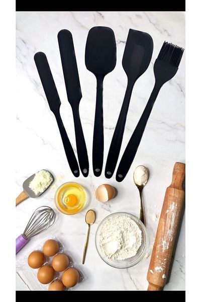 Multiamo 27cm Fireproof Non-Stick Silicone Spatula Set 5 Pieces Flat/Pointed Spatula Pastry Maker Spatula + Egg Brush